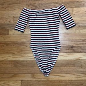 Off the shoulder striped bodysuit